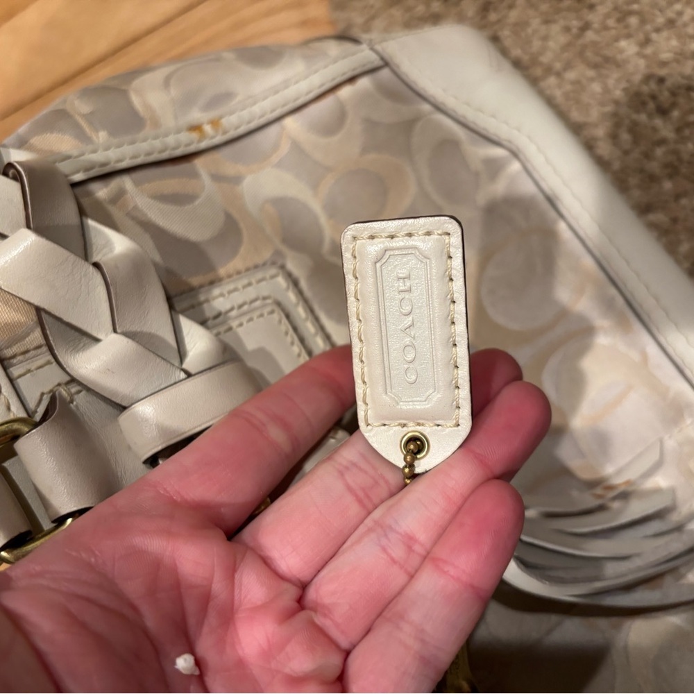 Coach Cream and White Signature Satchel - Picture 6 of 7